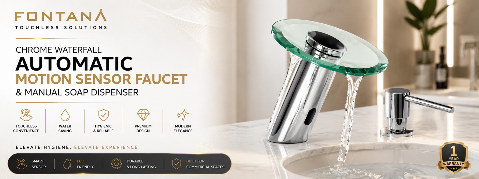 Fontana Chrome Waterfall Automatic Motion Sensor Faucet